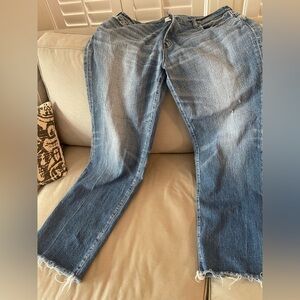 Moussy Distressed Raw Hem Blue Jeans